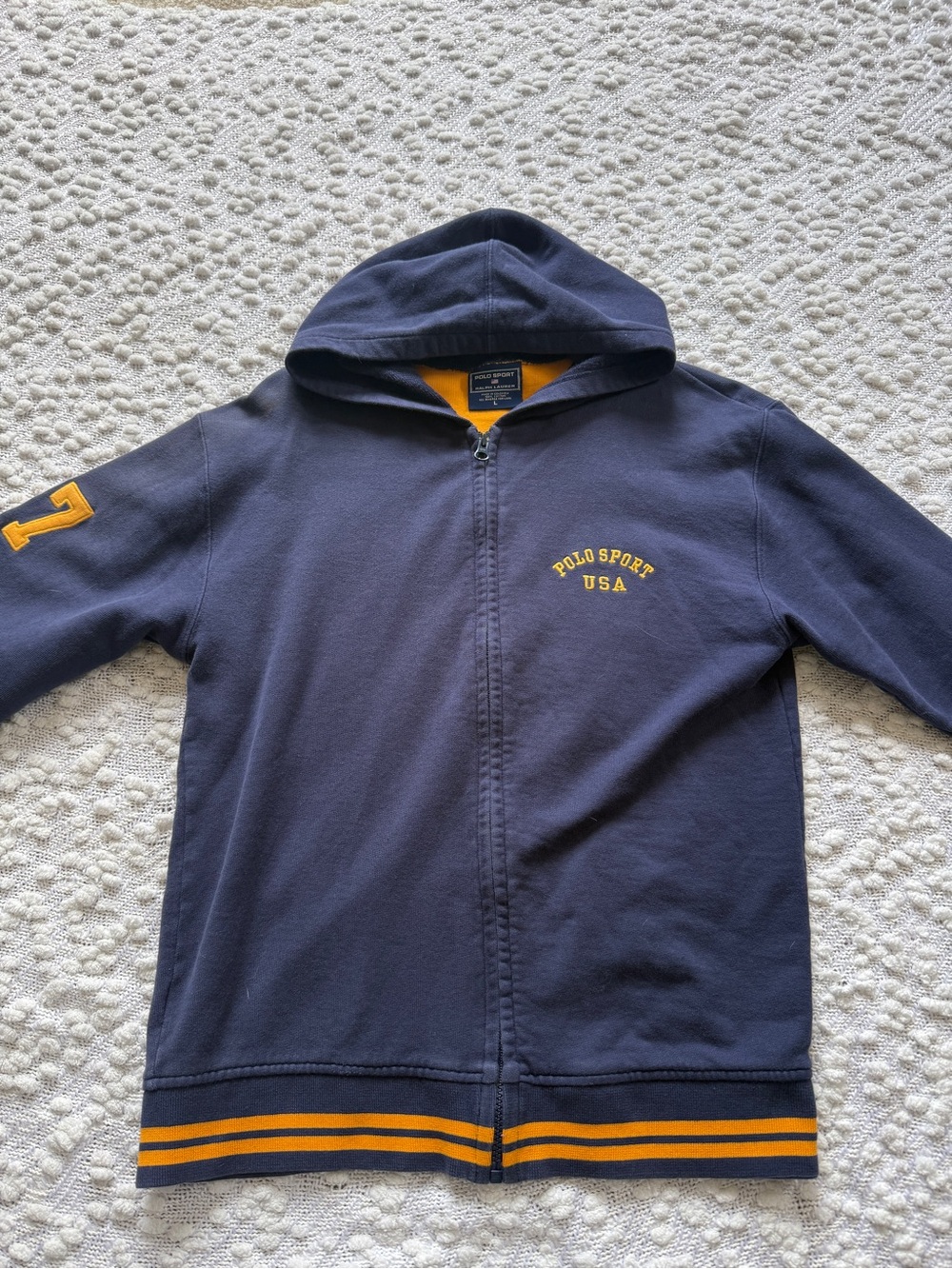 Polo by Ralph Lauren Polo Sport Navy Hoodie Jacket Zip Up with Yellow Accents